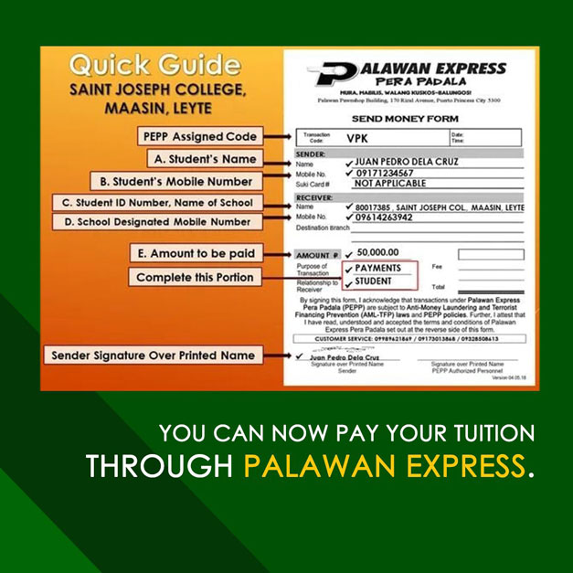 Picture of the steps on how to pay tuition using the Palawan Express.