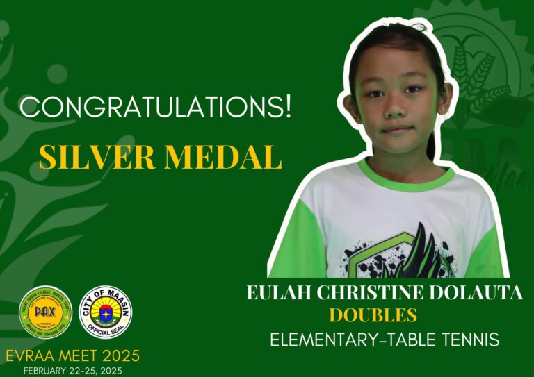 Silver Medal in the Table Tennis Girls Doubles Elementary Category at the 2025 EVRAA Meet in Eastern Samar!